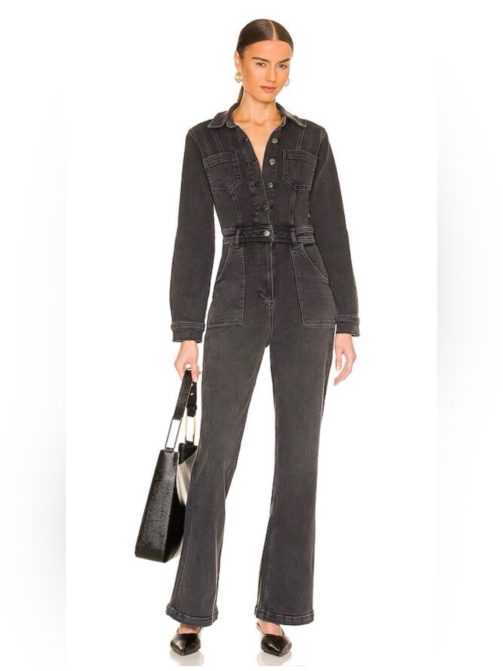 Boyish Black Denim Flare Leg Jumpsuit 6
